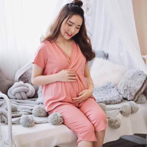 [COTTON 100%] Đồ bầu mặc nhà vạt chéo -Bộ bầu mặc nhà ngắn tay, bộ bầu & sau sinh thiết kế