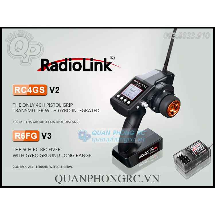 Tay Điều Khiển Radiolink RC4GS V2 4CH Transmitter Kèm Receiver R6FG V3 Sóng Cực Xa Cho Xe Và Tàu