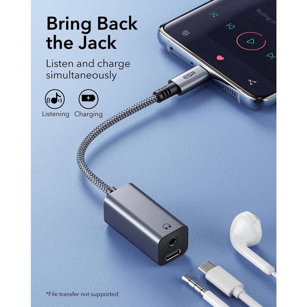 Esr Đầu Chuyển Đổi Tai Nghe USB-C 3.5mm 9V 3A PD Bằng Hợp Kim Nhôm Màu Xám Đậm