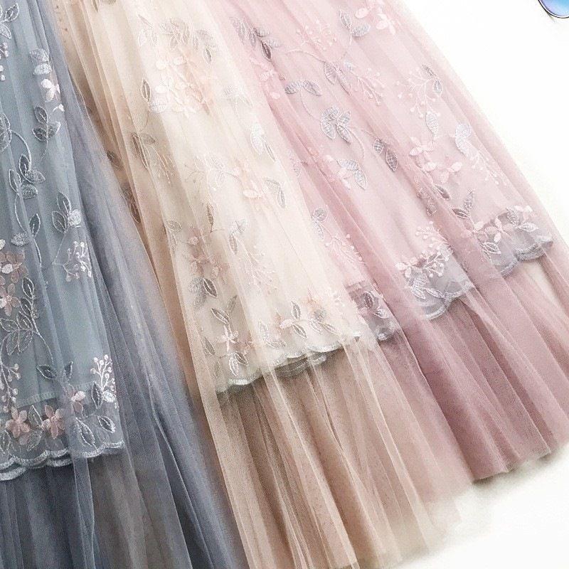 Chân Váy Lưới Chữ A Lưng Cao Thêu Họa Tiết Thời Trang Cho Nữ