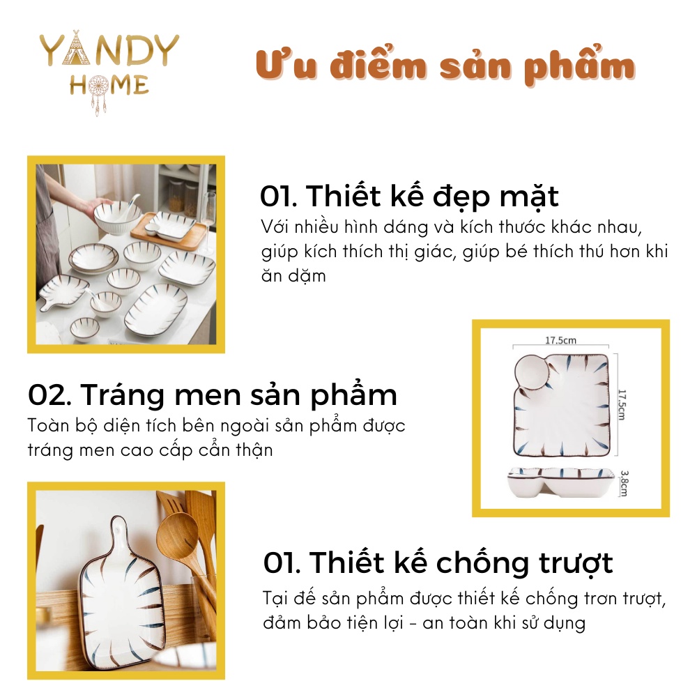 Bộ Bát Đĩa Sứ YANDY HOME BB01 Chén Dĩa Tô Gốm Sứ Vân Ramen Cao Cấp Men Đẹp