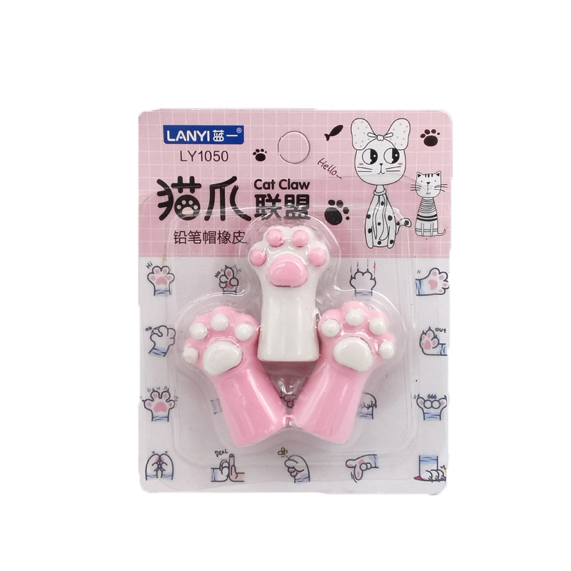 Bộ 3 Cục Tẩy Bút Chì Thiết Kế Hình Móng Vuốt Mèo Dễ Thương Cho Học Sinh