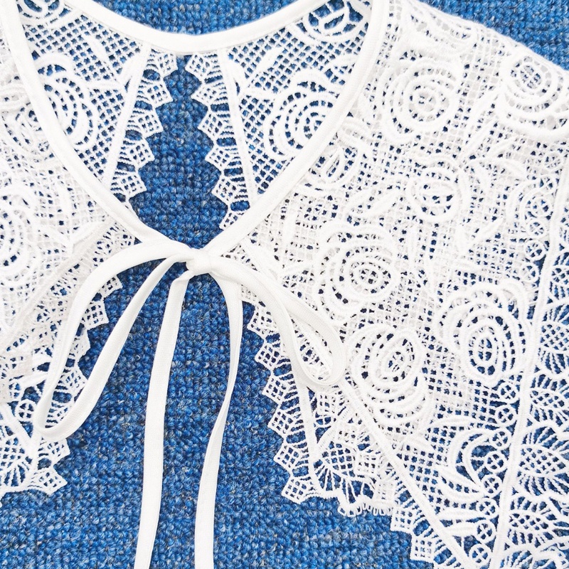 Khăn Choàng Cổ Giả Sợi Sữa Thêu Hoa Hồng Rỗng Buộc Dây Có Thể Tháo Rời Cho Nữ