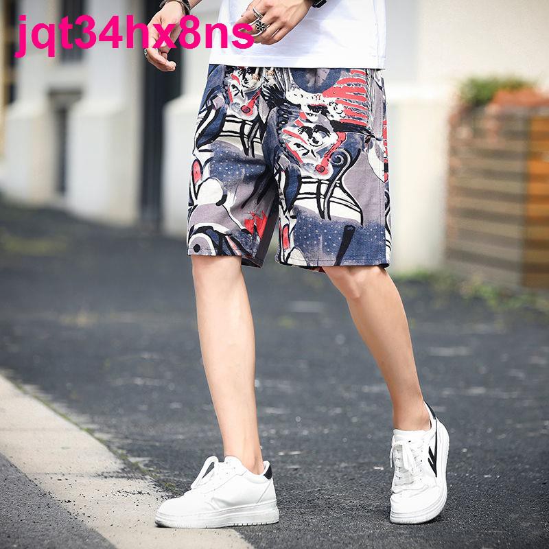 Tiệm quần ngắn Thổ NamPure cotton shorts paragraph 5 minutes of pants men s summer trousers printed beach big