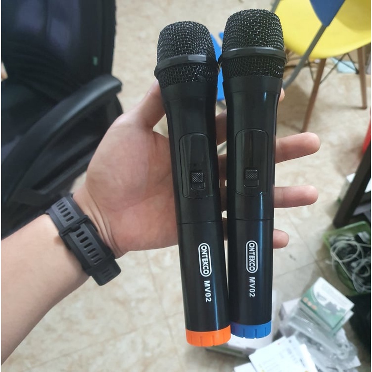 Bộ 2 micro Mic không dây hát Karaoke đôi, chuyên cho amply, loa kéo, hát gia đình Ontek E6,mic không dây