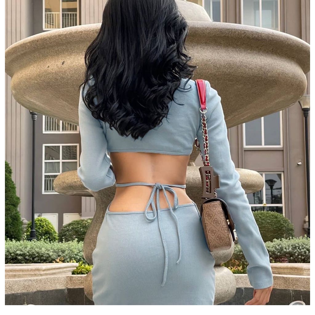 YS-Women Solid Color Long Sleeve Spring Wrapped Hip Dress | BigBuy360 - bigbuy360.vn