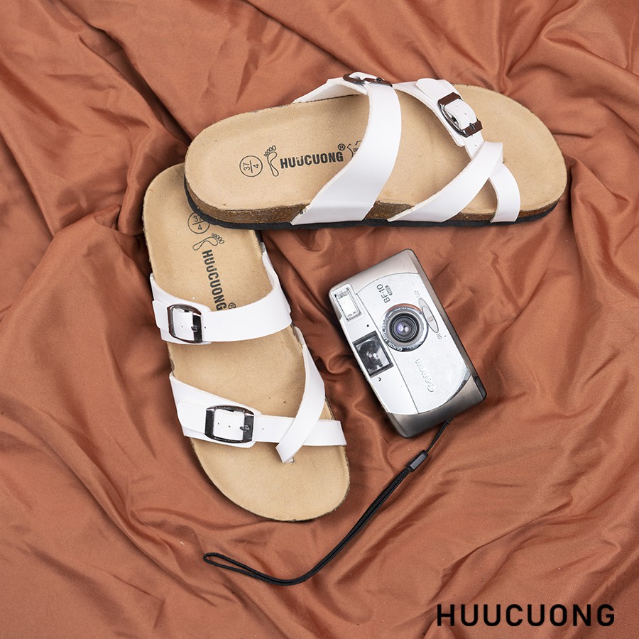 Dép nữ HuuCuong -xỏ ngón trắng đế trấu handmade