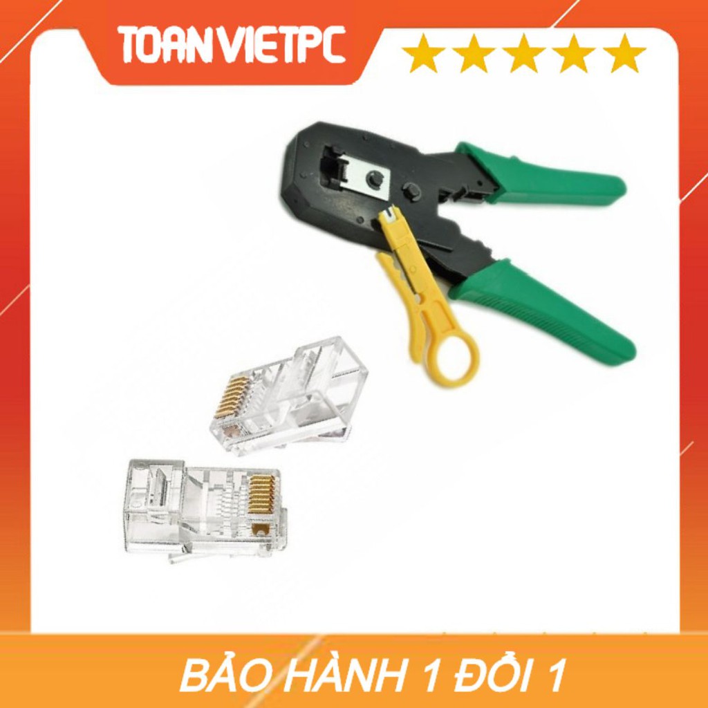 Combo kìm bấm mạng đa năng xanh + hạt mạng amp túi 100