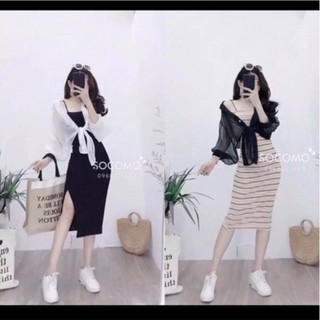 [ Hỗ Trợ 10k đơn 20k ]  Sét đầm body + áo khoác ( có bán lẻ áo khoác ngoài ) - cherrystore1996