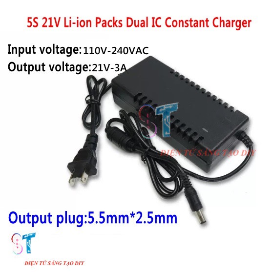 Adapter 21V 3A, Nguồn Sạc Pin 5S 18V-21V, Sạc Pin Máy Khoan Có đèn báo