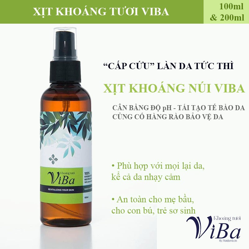 Xịt khoáng tươi ViBa dưỡng da cấp ẩm mềm mịn cân bằng PH 100ml