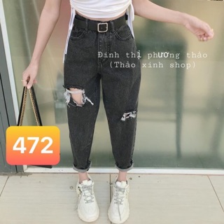 Quần Baggy Jeans xám rách gối