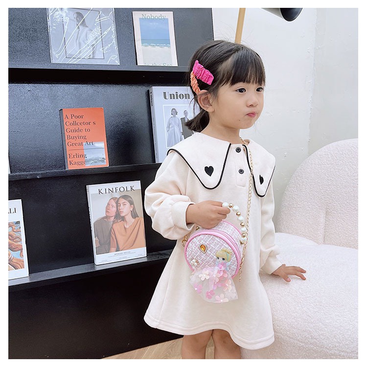 Túi xách hình tròn dành cho bé gái, họa tiết đính kèm siêu xinh - Hàng Quảng Châu Cao Cấp (6130)