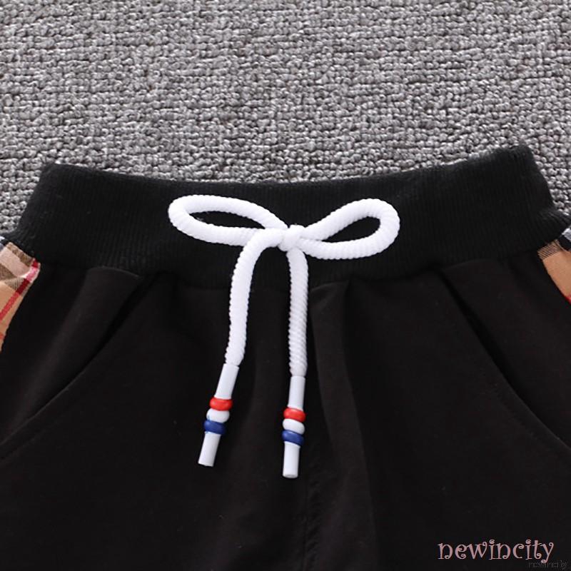 Set áo thun dài tay kẻ sọc ca rô + quần dài phong cách Hàn Quốc dành cho bé trai