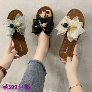 ▲dép sandal đế bằng chống trượt đính nơ thời trang mùa hè cho nữ