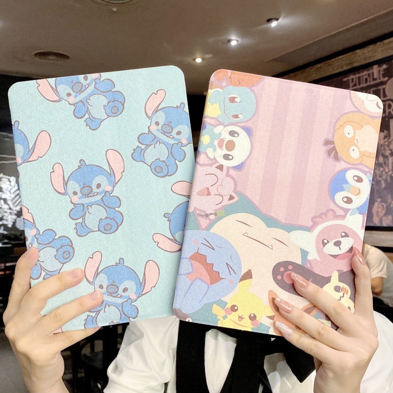 Ốp Lưng Da In Hình Pikachu Stitch Dành Cho iPad 2019 10.2 AIR4 Pro 9.7 mini 3 4 5 10.5