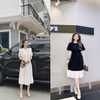 Váy bầu trắng sang chảnh chất lụa hàn ảnh thật free size 40-75kg