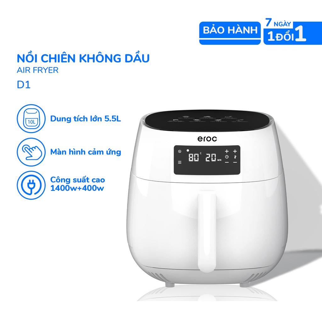 Eroc V-D1 Chống Dính 5.5L [Thép Không Gỉ, Công Suất: 1400W, Màn Hình Cảm Ứng Lớn
