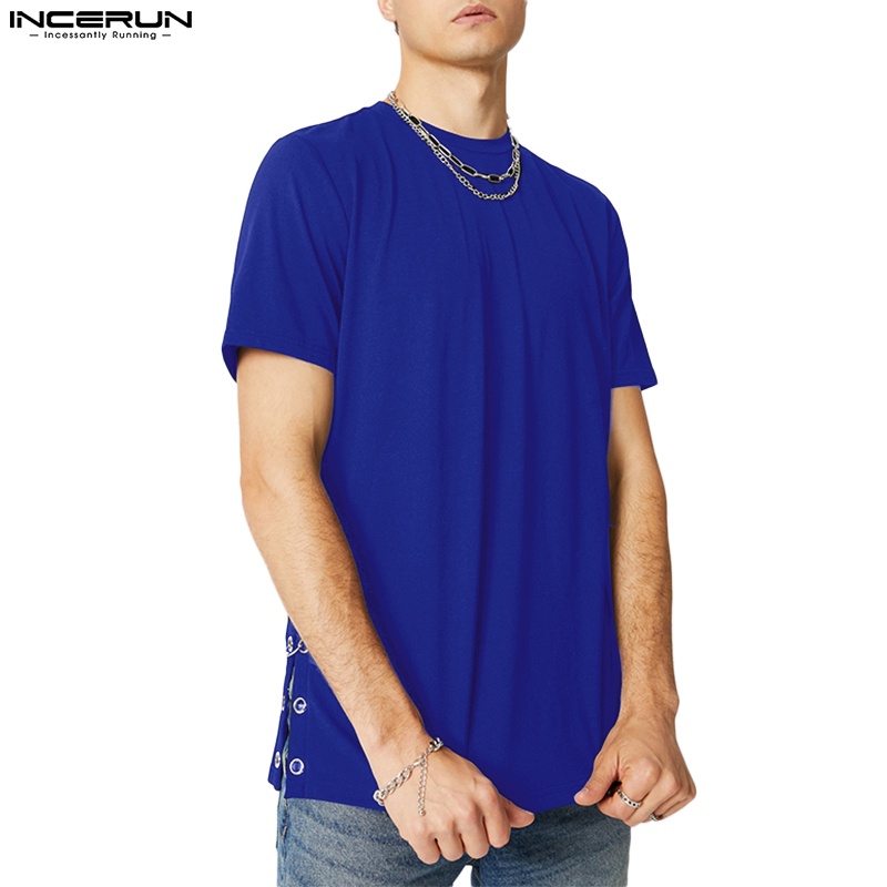 INCERUN Áo Thun Ngắn Tay Cổ Tròn Thời Trang Mùa Hè 3 Màu Cho Nam