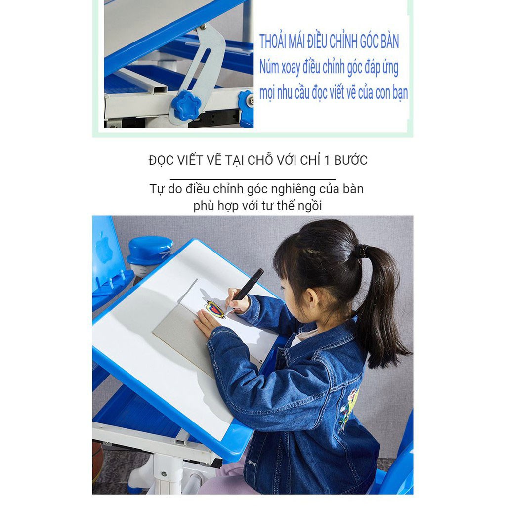 Bộ bàn ghế học sinh trẻ em thông minh chống gù chống cận kích thước lớn B02 50 x 70cm - Tặng kèm đèn LED 3 chế độ | BigBuy360 - bigbuy360.vn