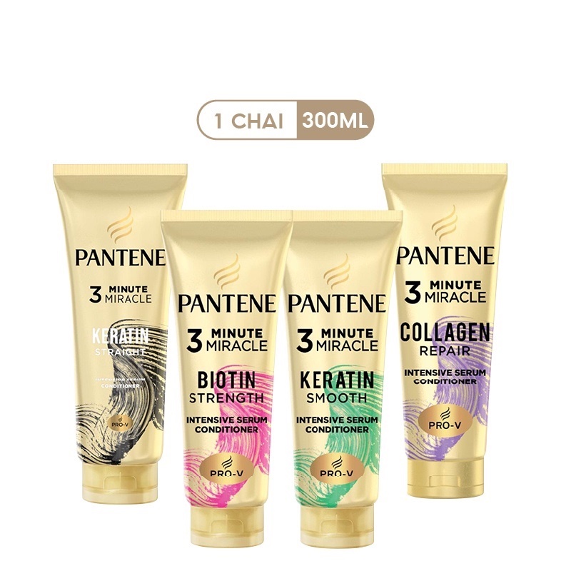 Dầu xả Pantene Pro- V 3 Phút Diệu Kì Mượt Mà Óng Ả (Xanh Lá) 300ml / Tuýp