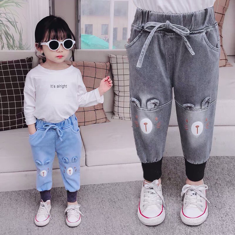 Quần jeans tai Mèo bo chun gấu cho bé trai bé gái