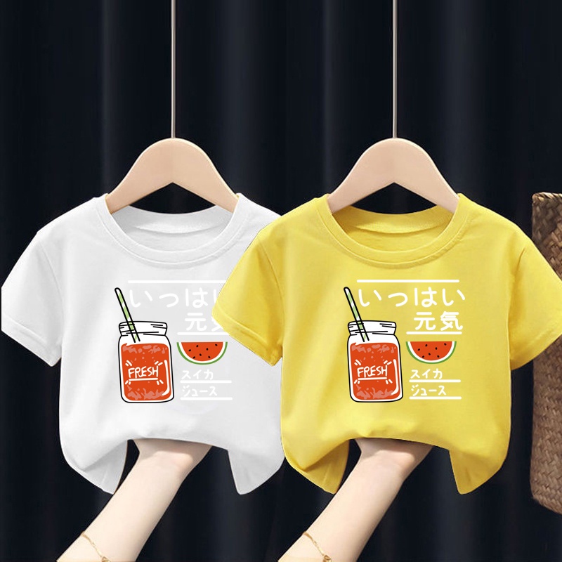 NRVP Áo thun trơn tay ngắn cổ tròn in họa tiết hoạt hình thời trang cho bé 3-11 tuổi