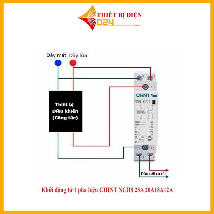 Khởi động từ 1 pha CHINT NCH8 25A/220 contactor kết hợp công tắc điều khiển từ xa công tắc hẹn