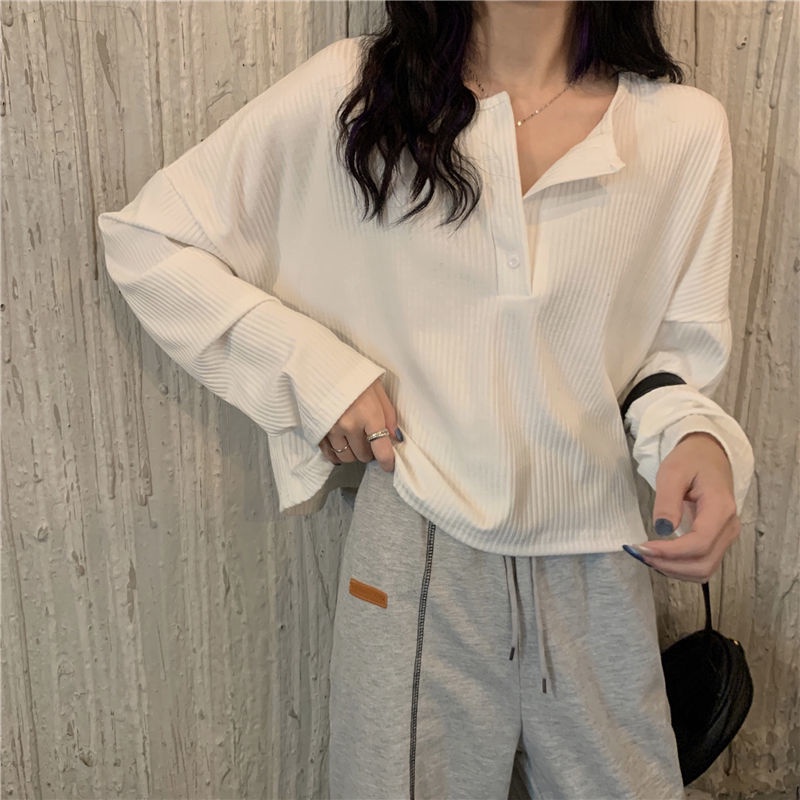 COZOK Áo Thun Dệt Kim Tay Dài Dáng Rộng Thời Trang Cá Tính
