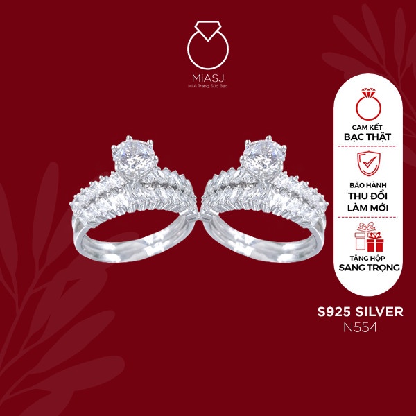 Nhẫn set 2 chiếc bạc Ý S925 MiASJ N554 nhẫn cặp nhẫn nữ nữ nạm đá cao cấp, sang trọng