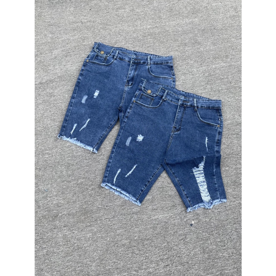Quần jeans ngố dành cho BigSize Lưng cao, co dãn mạnh, màu xanh đậm rách kiểu 4346 MLJ