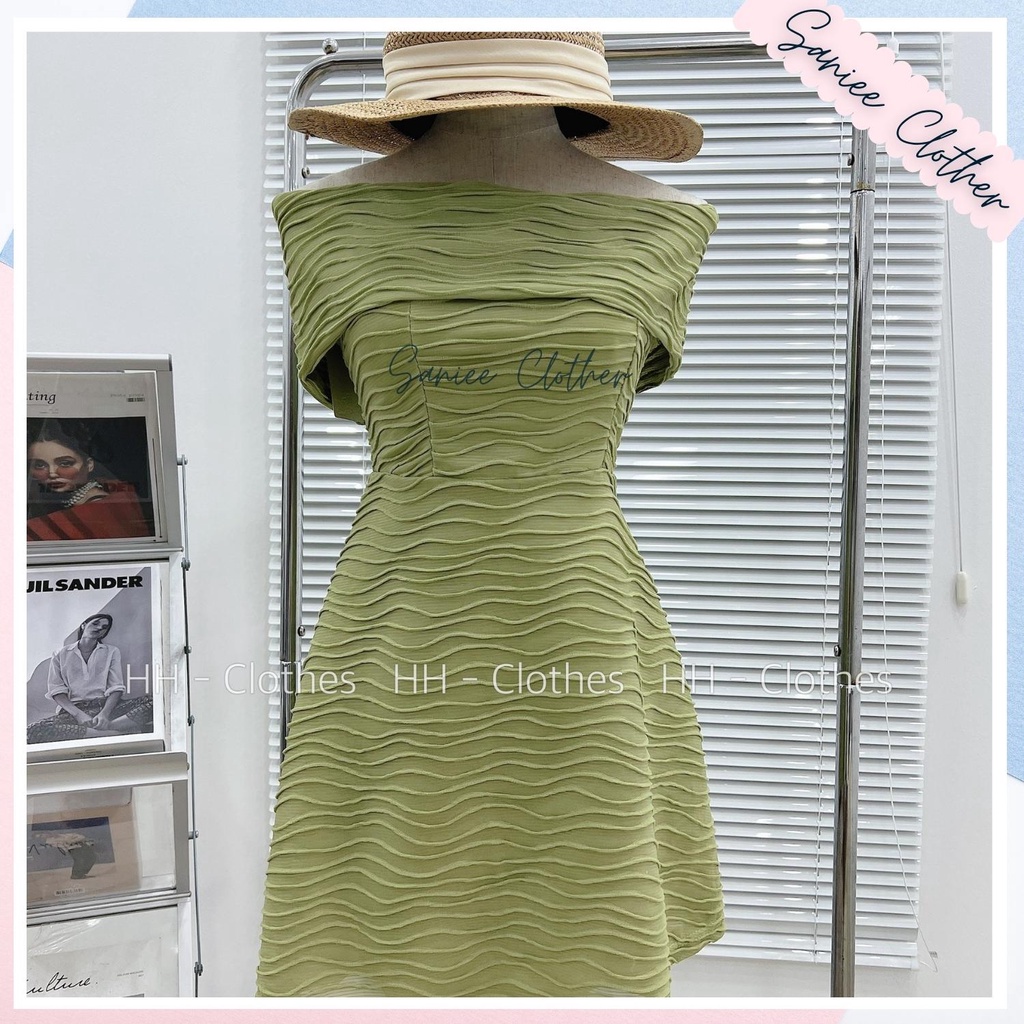 Váy nữ 2 dây trễ vai trơn đầm nữ 2 dây sexy tiểu thư gợn sóng chất đũi nhăn mềm cao cấp Saniee Clother