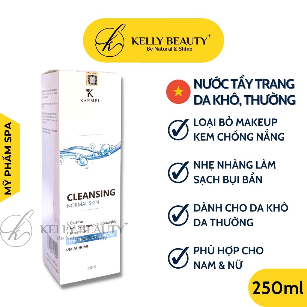 Nước Tẩy Trang Da Khô KARMEL 250ml – Loại Bỏ Lớp Makeup &amp; Kem Chống Nắng, Bụi Bẩn, Làm Sạch Da | Kelly Beauty