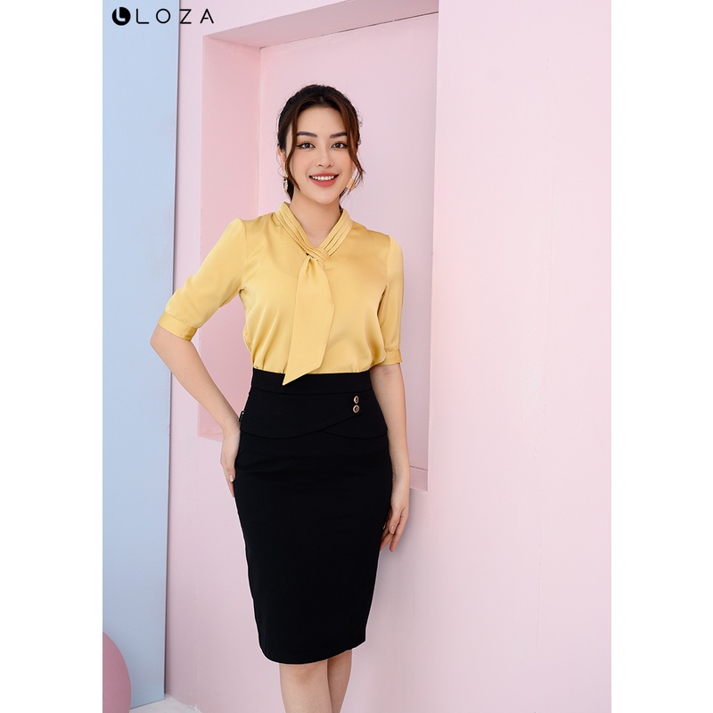 Áo sơ mi nữ LOZA cổ nơ tay lỡ - LS061028