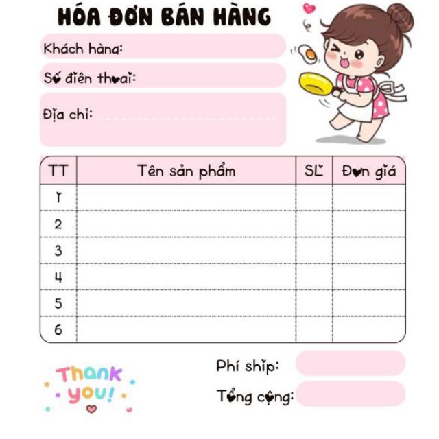 [MUA 10 TẶNG 1]  Hoá đơn bán hàng mini 1 liên dễ thương cuốn 100 tờ