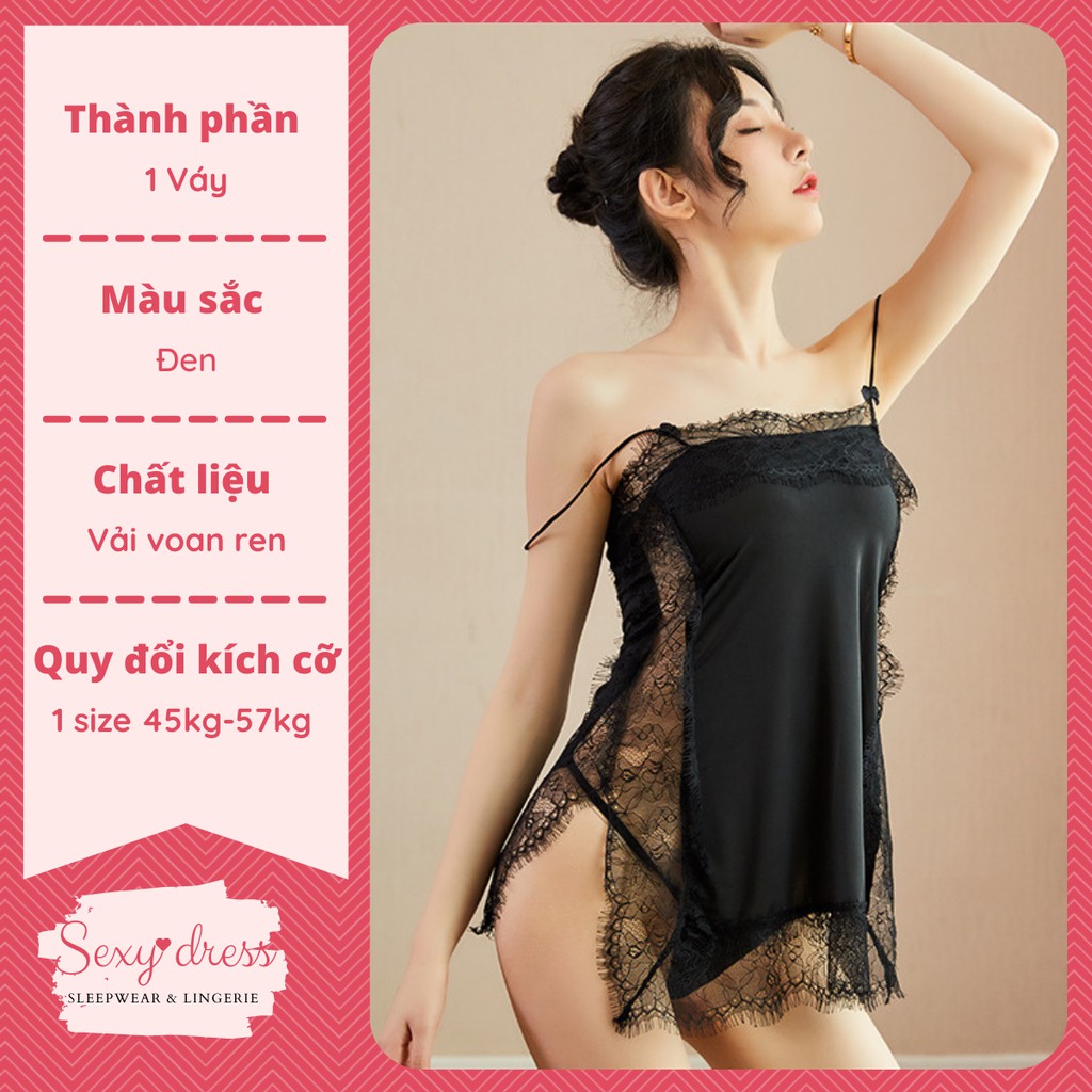Váy ngủ ren, đồ ngủ sexy nữ, đầm ngủ hai dây đen gợi cảm giá rẻ SX27 | BigBuy360 - bigbuy360.vn