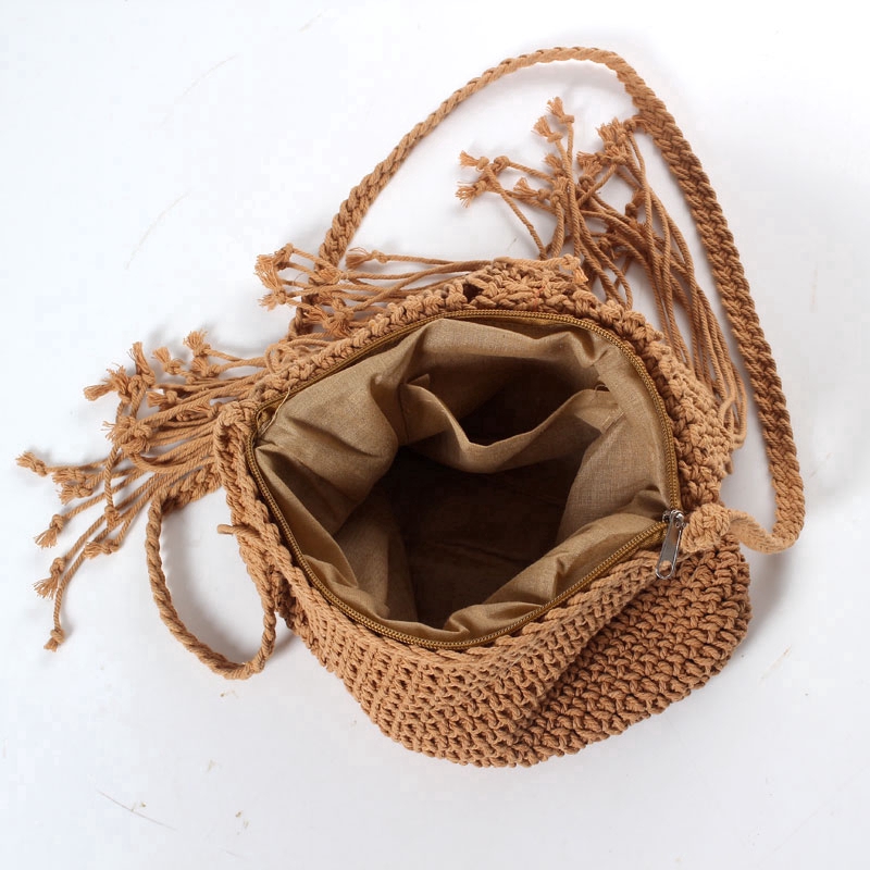 Túi dệt cotton thiết kế tua rua thời trang cho nữ