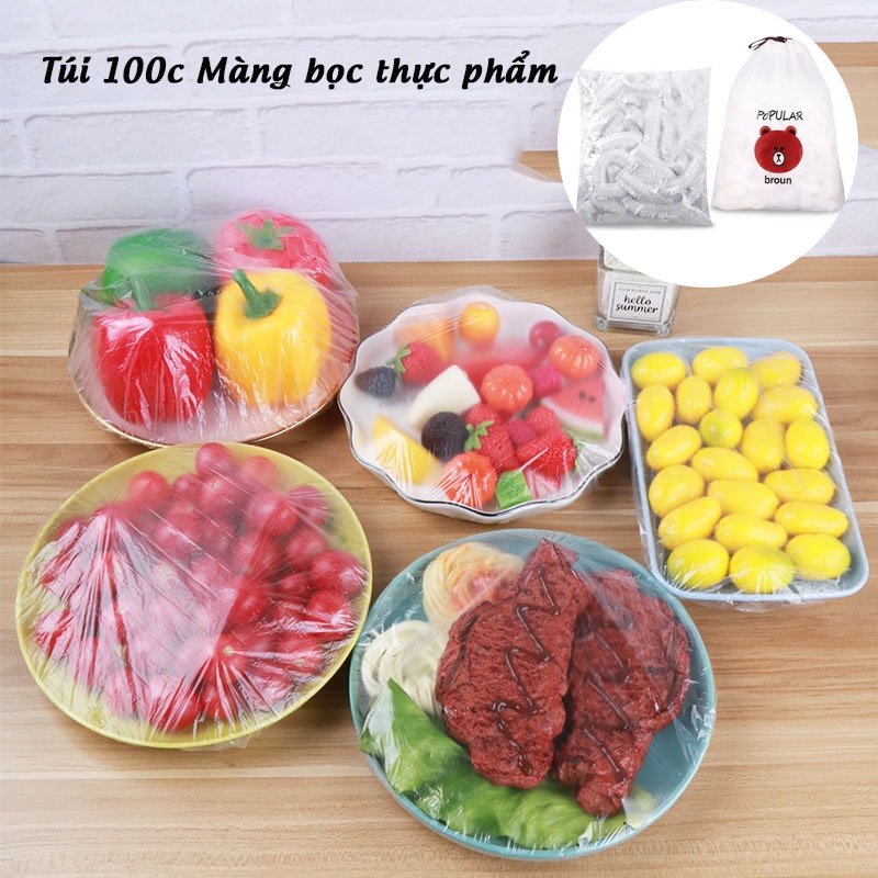 Set 100c màng bọc thực phẩm PE có chun co giãn có thể tái sử dụng