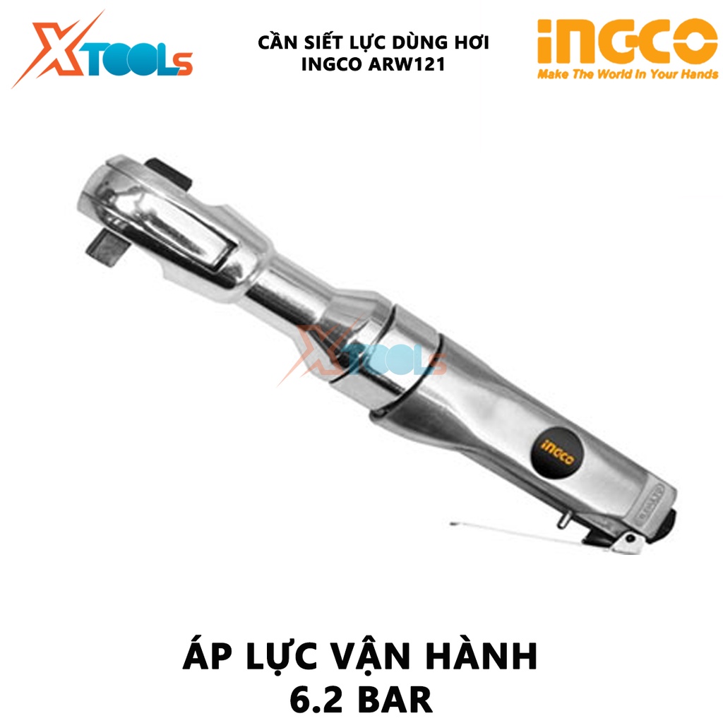 Cần siết lực INGCO ARW121 | cần siết 2 chiều dùng khí Lực siết 68 N.m, Tốc độ không tải 160 vòng/phút, 254x40x50mm cờ lê