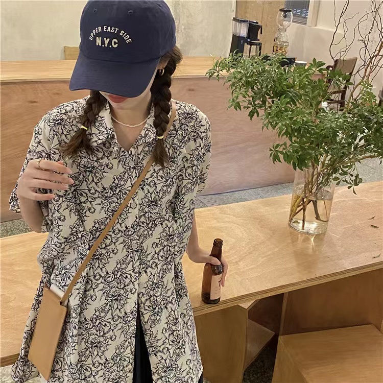 SUXI Áo Sơ Mi Tay Ngắn Dáng Rộng Kiểu Vintage Thời Trang Mùa Hè Cho Nữ