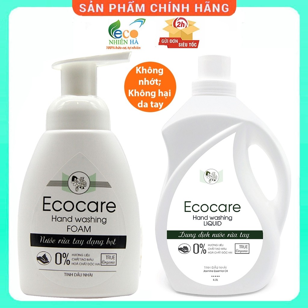 Nước rửa tay ECOCARE tinh dầu nhài hữu cơ, nước rửa tay diệt khuẩn dạng bọt, không khô tay