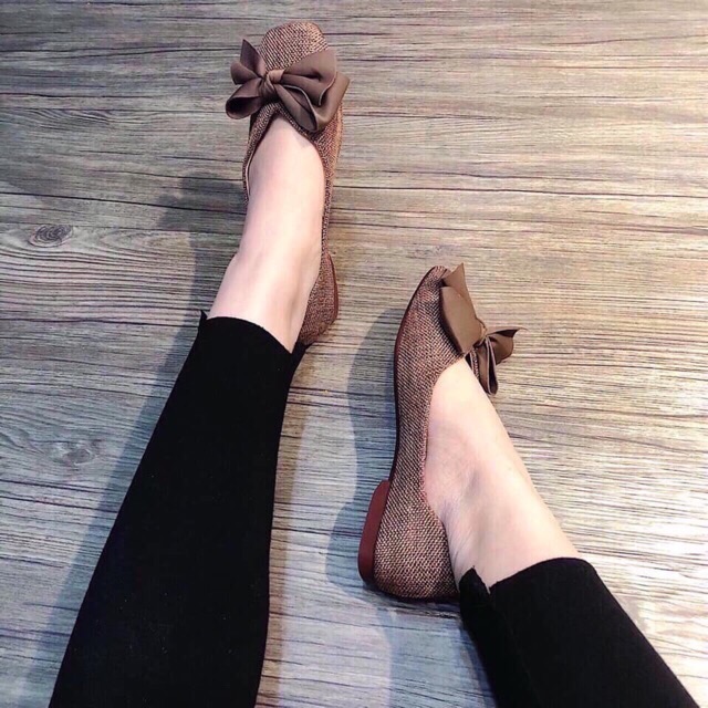 Giày bệt dạ nâu thắt nơ siêu xinh | BigBuy360 - bigbuy360.vn