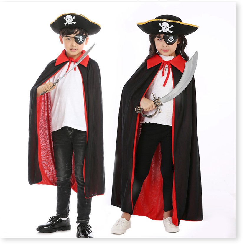 Halloween áo choàng áo choàng trẻ em người lớn cosplay đóng vai áo choàng cướp biển đôi màu đen và đỏ áo choàng chết