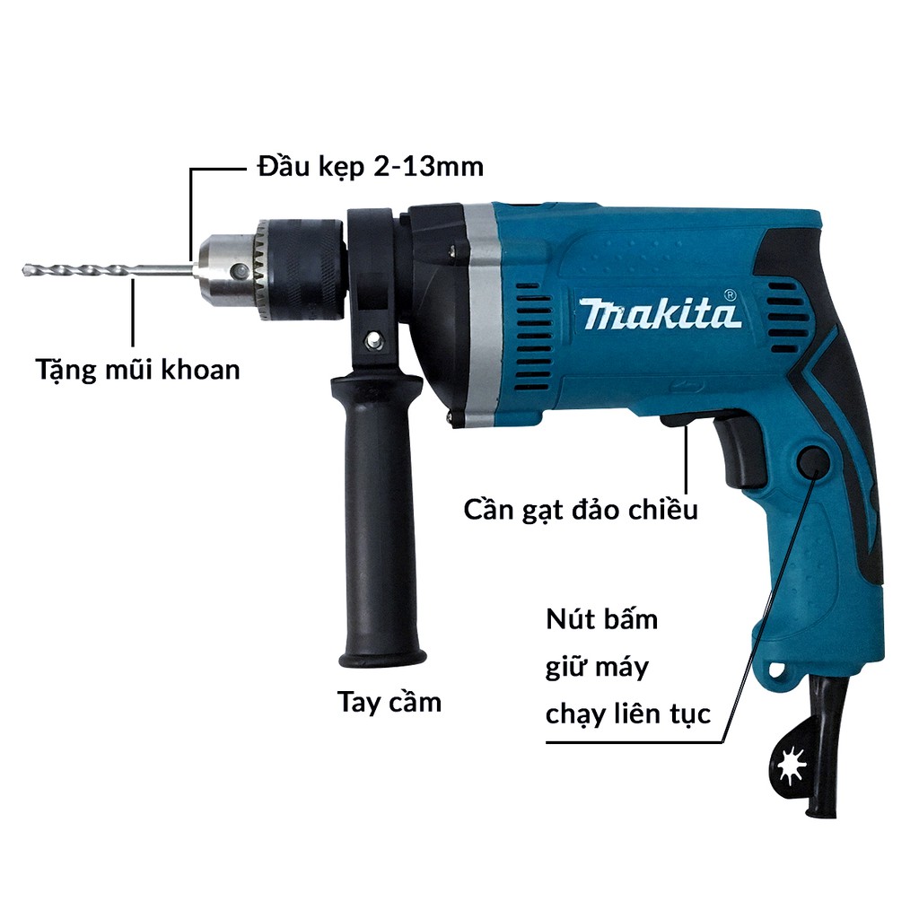 Máy khoan bê tông MAKITA 13mm HP1630, Khoan Điện 710W, Máy khoan Điện Lõi đồng 100%