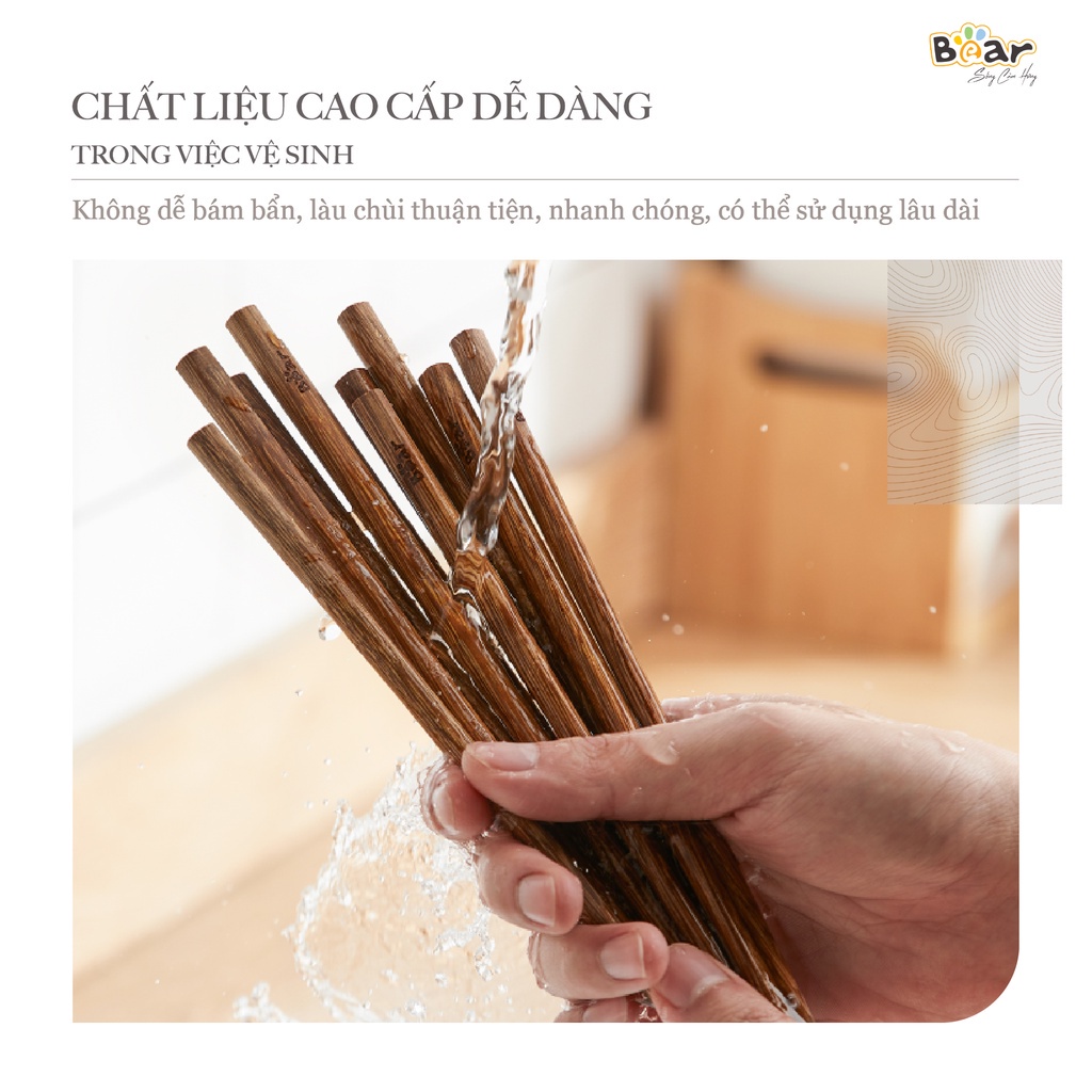 Bộ đũa gỗ thủ công kháng khuẩn cao cấp Bear CX-E0103, 10 đôi chất liệu an toàn, chịu nhiệt cao, thiết kế sang trọng