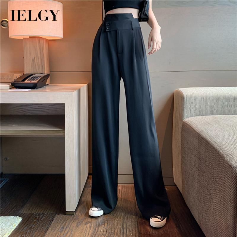 IELGY Quần Dài Lưng Cao Ống Đứng Màu Trơn Thời Trang Cho Nữ