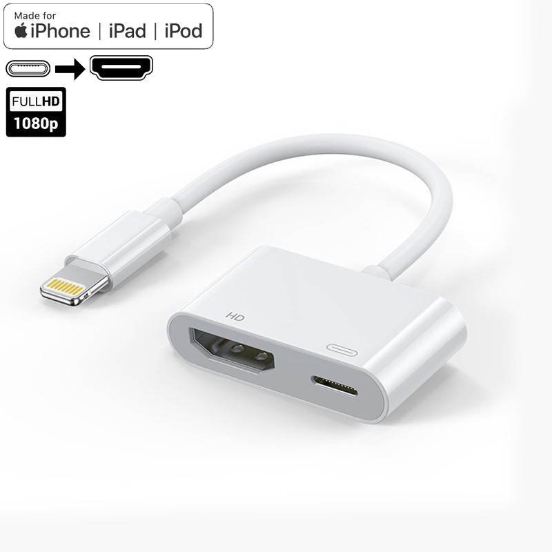 Cáp chuyển đổi từ LIGHTNING TO HDMI kết nối điện thoại Iphone ipad với tivi Full HD 1080P (LOẠI TRẮNG TỐT) dây kết nối