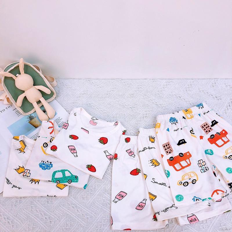 Bộ Đồ Ngủ Pijama Ngắn Tay In Họa Tiết Hoạt Hình Cho Bé