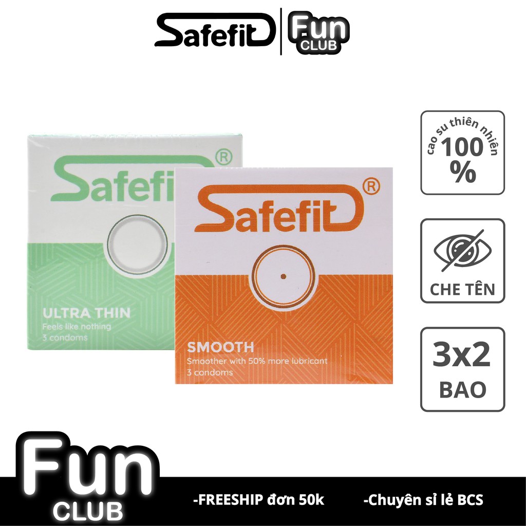 Bộ 2 hộp bao cao su Siêu mỏng Nhiều gel 0.04mm SafeFit Untra và SafeFit Smooth CB009