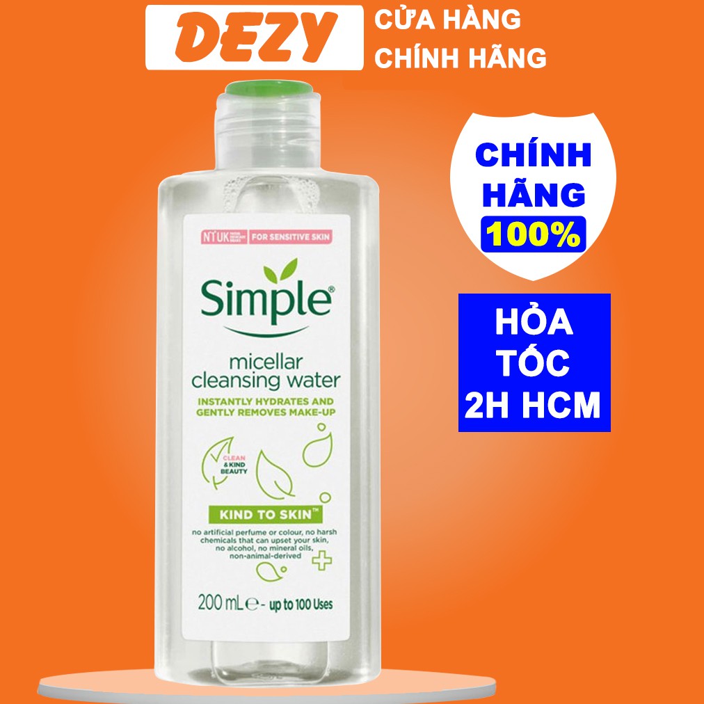 Nước Tẩy Trang Simple Da Nhạy Cảm CHÍNH HÃNG Micellar Water Cleanser Skincare Chăm Sóc Da Cấp Vitamin C Sắc Đẹp Dezy